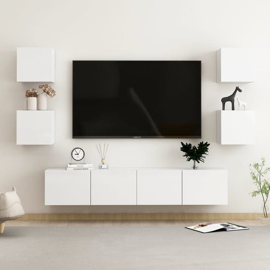 6-osainen TV-kaappisarja korkeakiilto valkoinen lastulevy - Sisustajankoti.fi