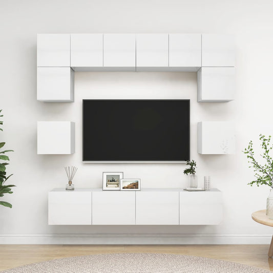 8-osainen TV-kaappisarja korkeakiilto valkoinen lastulevy - Sisustajankoti.fi