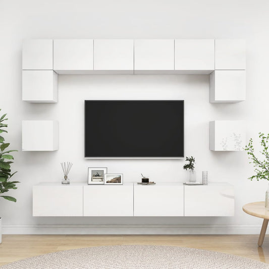 8-osainen TV-kaappisarja korkeakiilto valkoinen tekninen puu - Sisustajankoti.fi