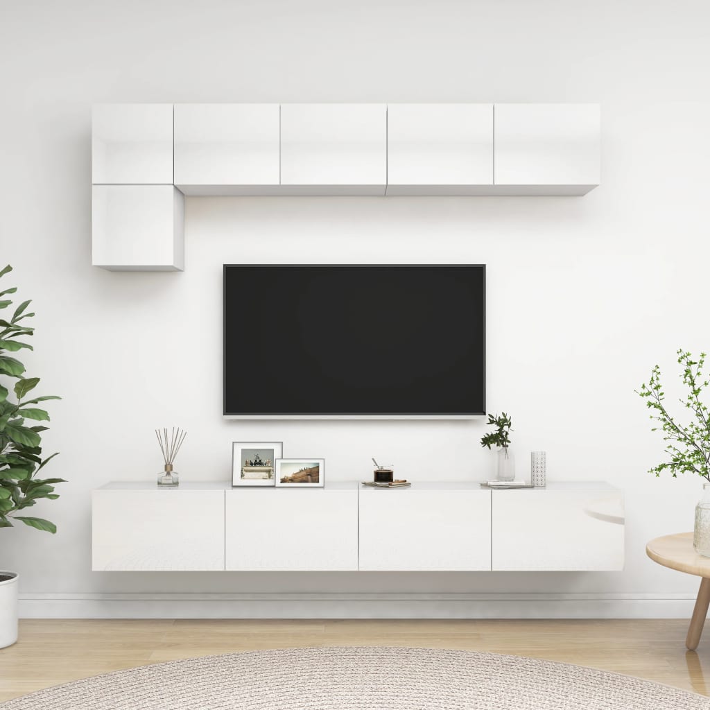 5-osainen TV-kaappisarja korkeakiilto valkoinen lastulevy - Sisustajankoti.fi