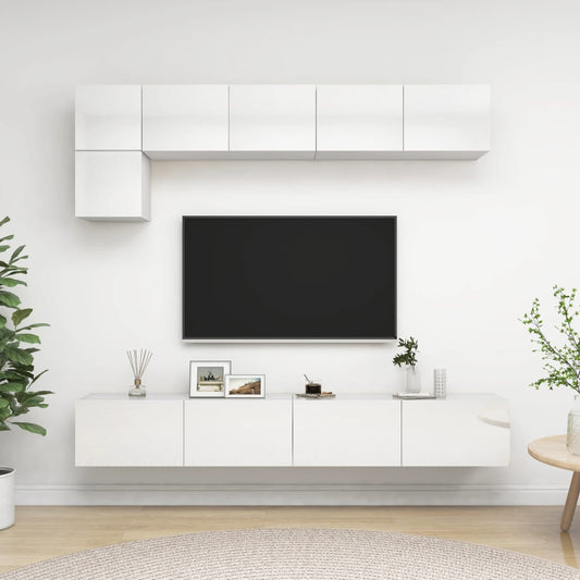 5-osainen TV-kaappisarja korkeakiilto valkoinen lastulevy - Sisustajankoti.fi