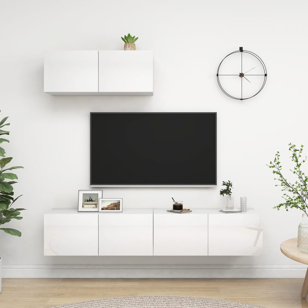 TV-taso 3 kpl korkeakiilto valkoinen lastulevy - Sisustajankoti.fi