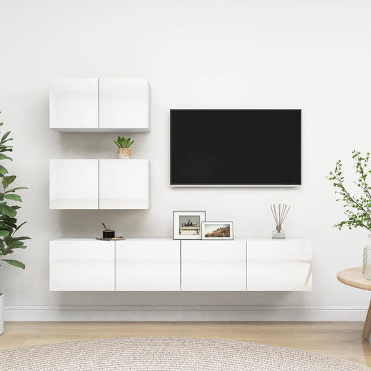 4-osainen TV-kaappisarja korkeakiilto valkoinen lastulevy - Sisustajankoti.fi