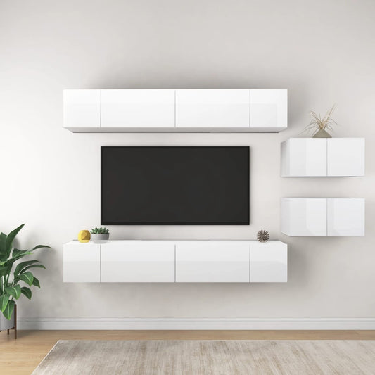 8-osainen TV-kaappisarja korkeakiilto valkoinen lastulevy - Sisustajankoti.fi
