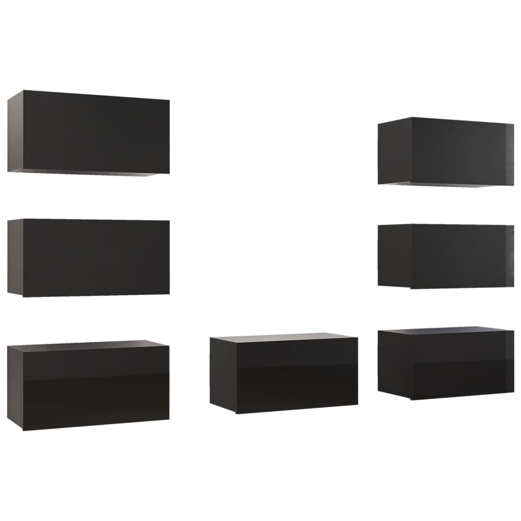 TV-tasot 7 kpl korkeakiilto musta 30,5x30x60 cm lastulevy - Sisustajankoti.fi