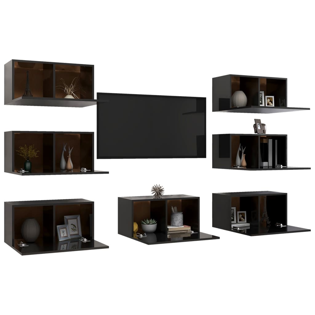 TV-tasot 7 kpl korkeakiilto musta 30,5x30x60 cm lastulevy - Sisustajankoti.fi