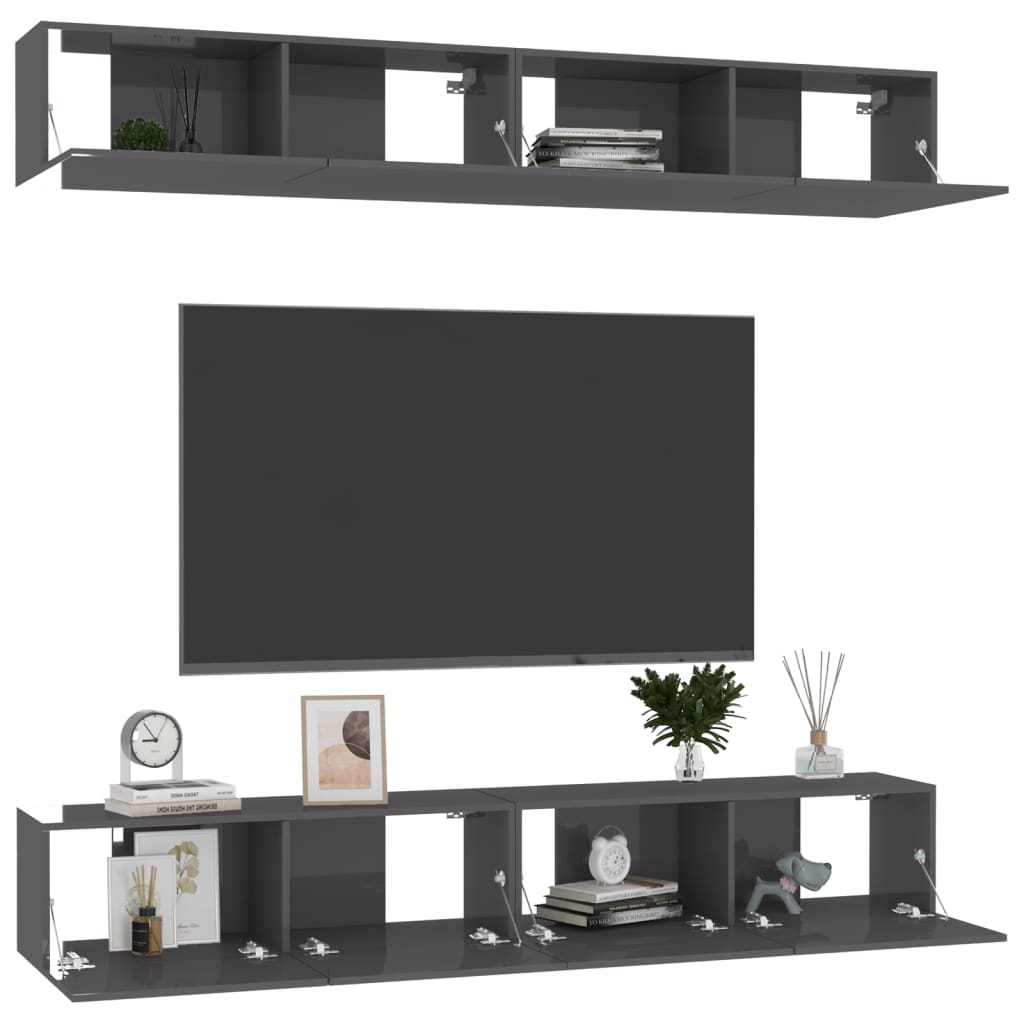 TV-tasot 4 kpl korkeakiilto harmaa 100x30x30 cm lastulevy - Sisustajankoti.fi