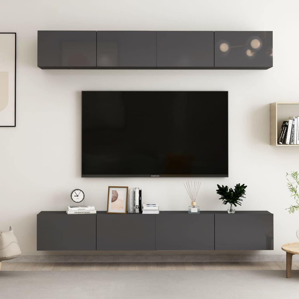 TV-tasot 4 kpl korkeakiilto harmaa 100x30x30 cm lastulevy - Sisustajankoti.fi
