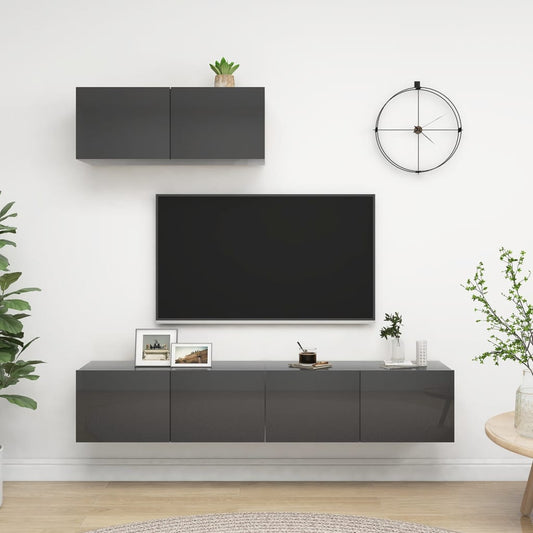 TV-taso 3 kpl korkeakiilto harmaa lastulevy - Sisustajankoti.fi