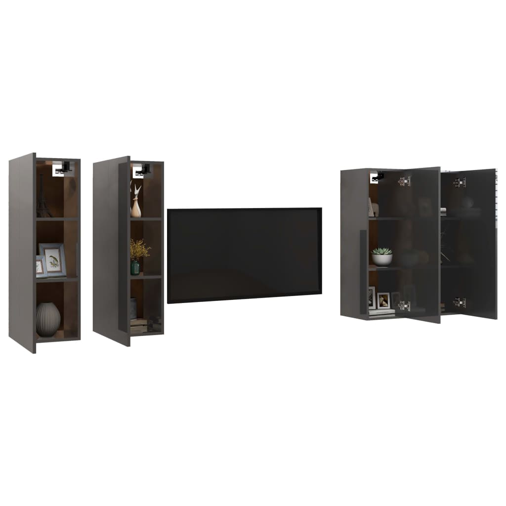 TV-tasot 4 kpl korkeakiilto harmaa 30,5x30x90 cm lastulevy - Sisustajankoti.fi