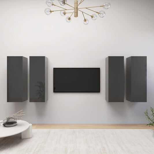 TV-tasot 4 kpl korkeakiilto harmaa 30,5x30x90 cm lastulevy - Sisustajankoti.fi