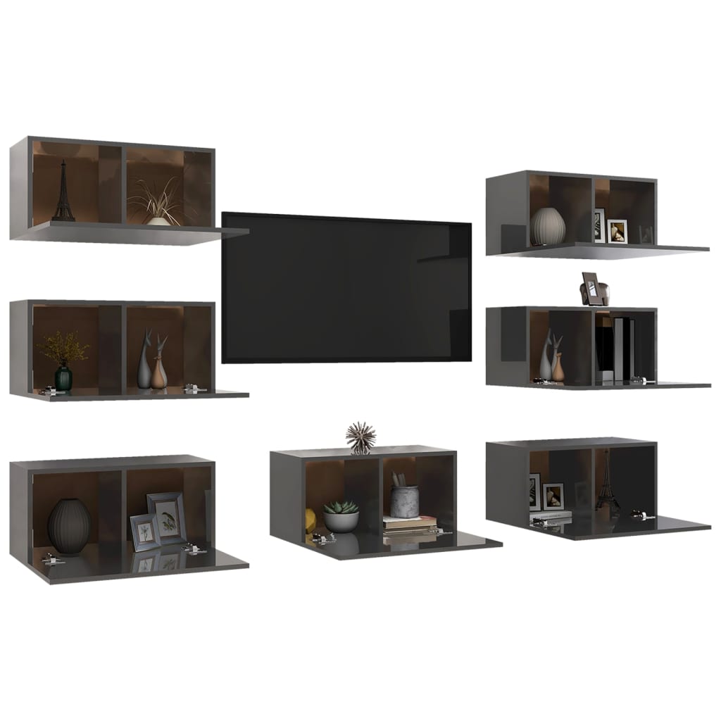 TV-tasot 7 kpl korkeakiilto harmaa 30,5x30x60 cm lastulevy - Sisustajankoti.fi