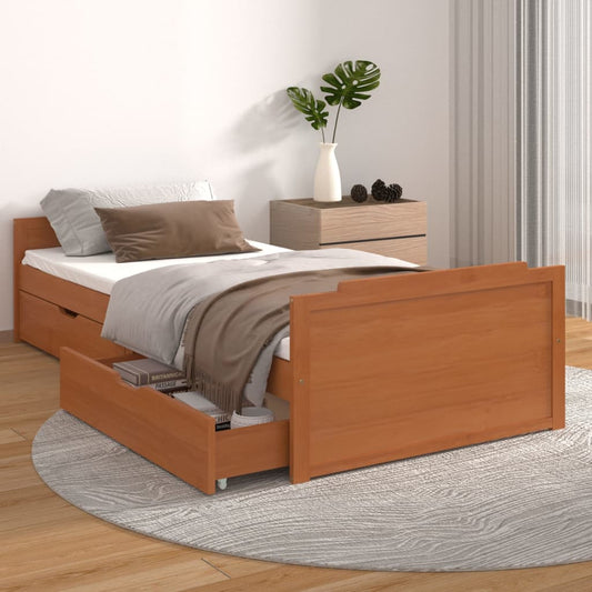 Sängynrunko vetolaatikoilla hunajanruskea täysi mänty 90x200 cm - Sisustajankoti.fi