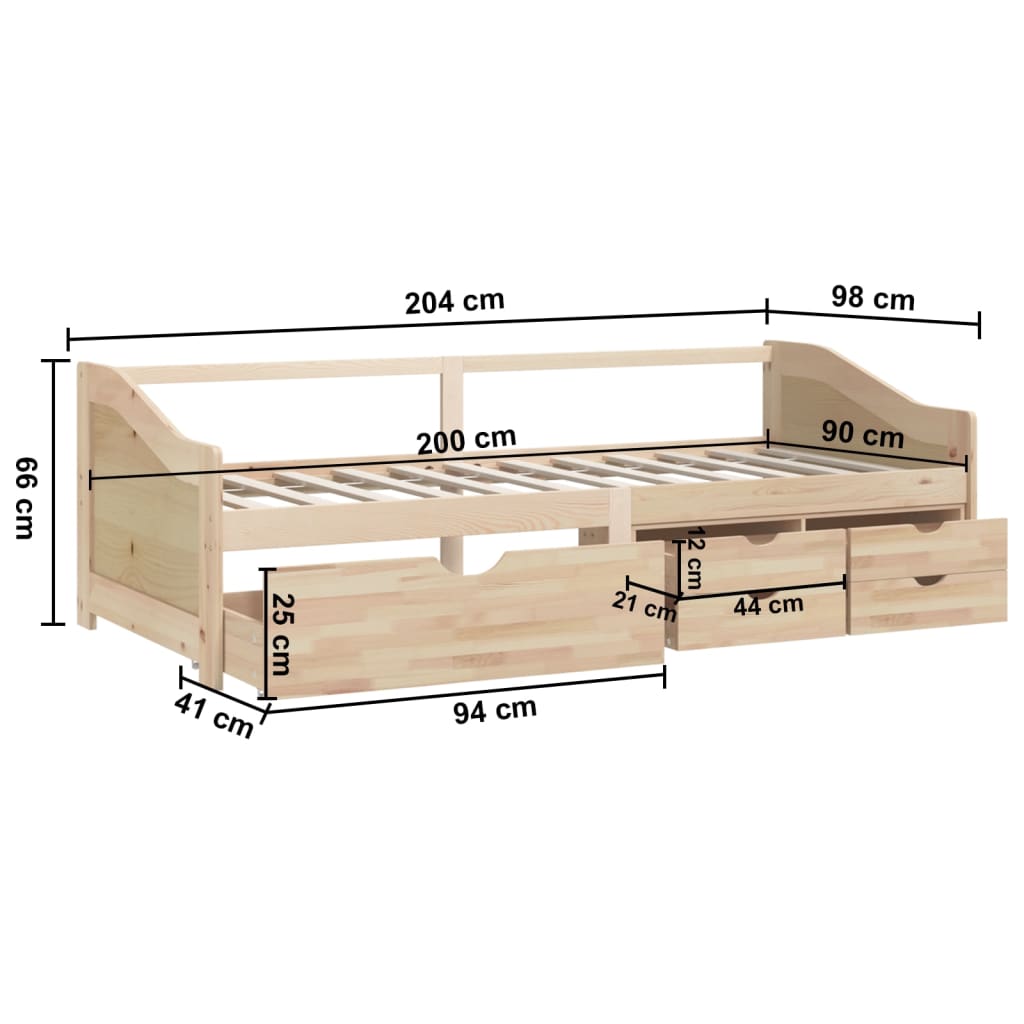 Päivävuode 3-istuttava laatikoilla täysi mänty 90x200 cm - Sisustajankoti.fi