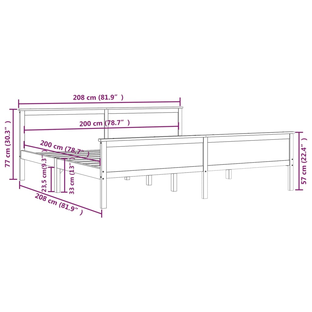 Sängynrunko hunajanruskea täysi mänty 200x200 cm - Sisustajankoti.fi