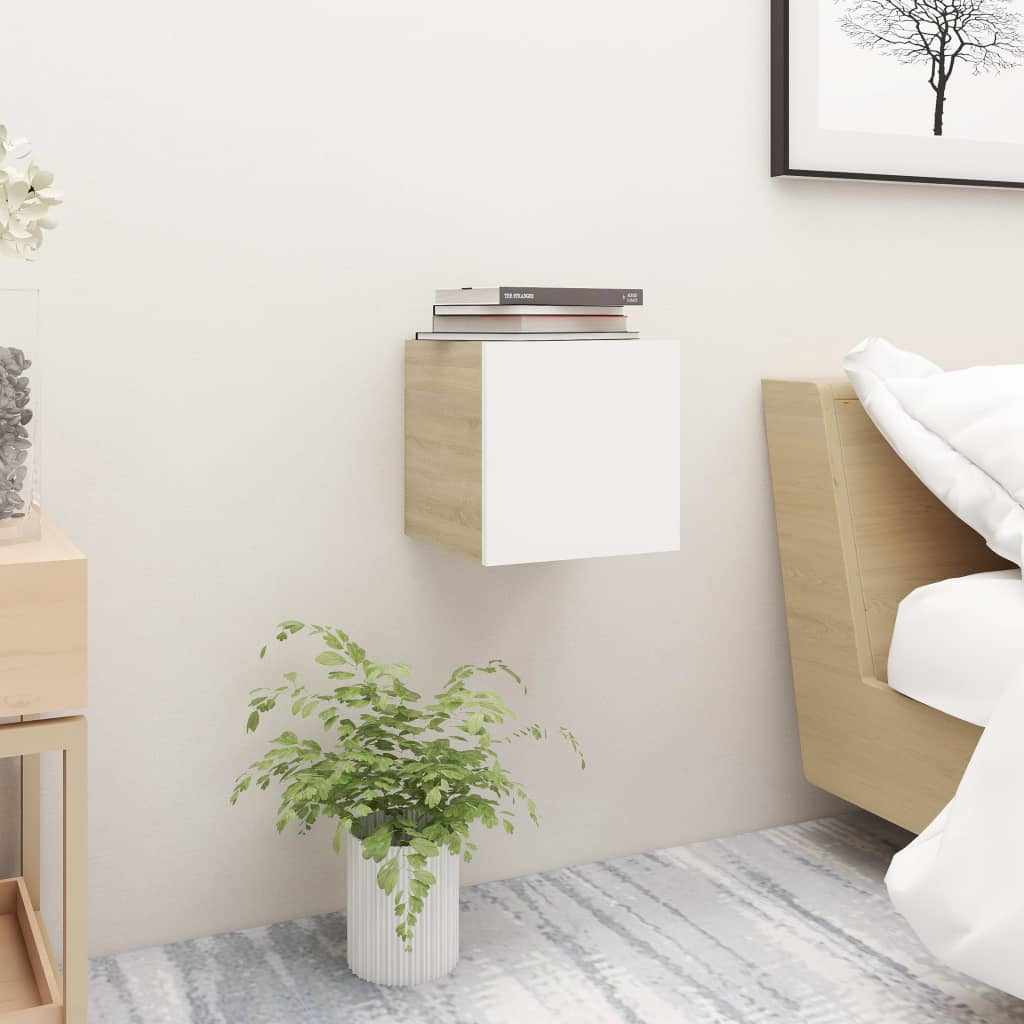 Yöpöydät 2 kpl valkoinen ja Sonoma-tammi 30,5x30x30cm lastulevy - Sisustajankoti.fi