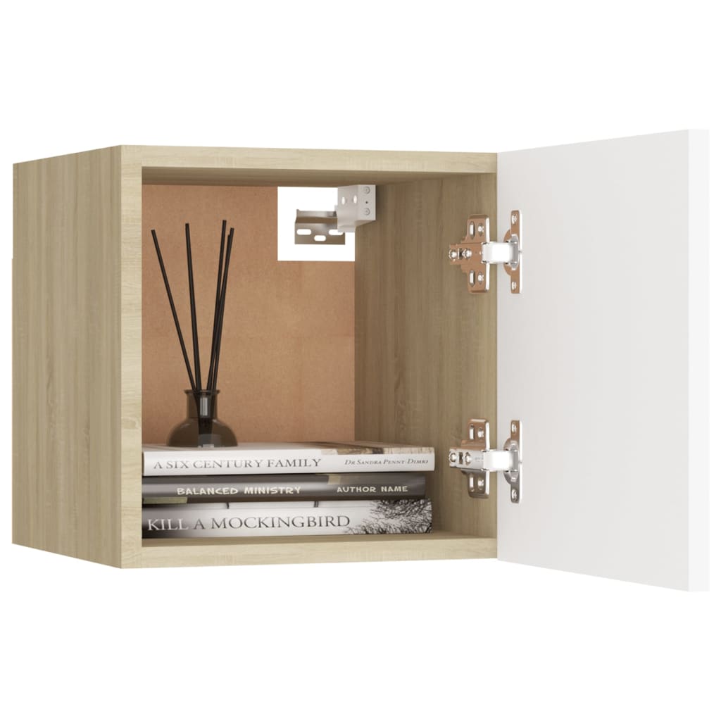 Yöpöydät 2 kpl valkoinen ja Sonoma-tammi 30,5x30x30cm lastulevy - Sisustajankoti.fi