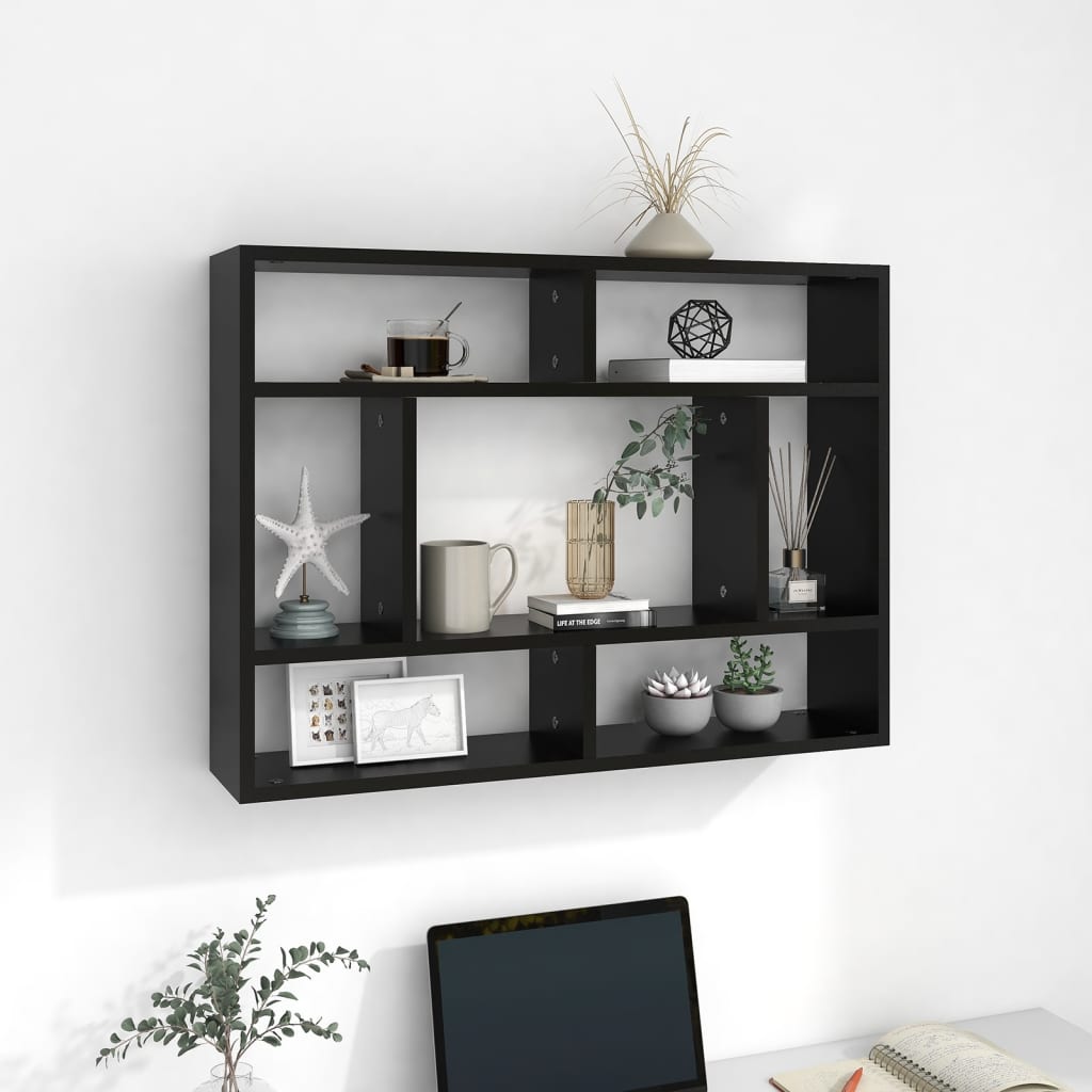 Seinähylly musta 75x16x55 cm lastulevy - Sisustajankoti.fi
