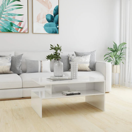 Sohvapöytä korkeakiilto valkoinen 90x60x42,5 cm lastulevy - Sisustajankoti.fi