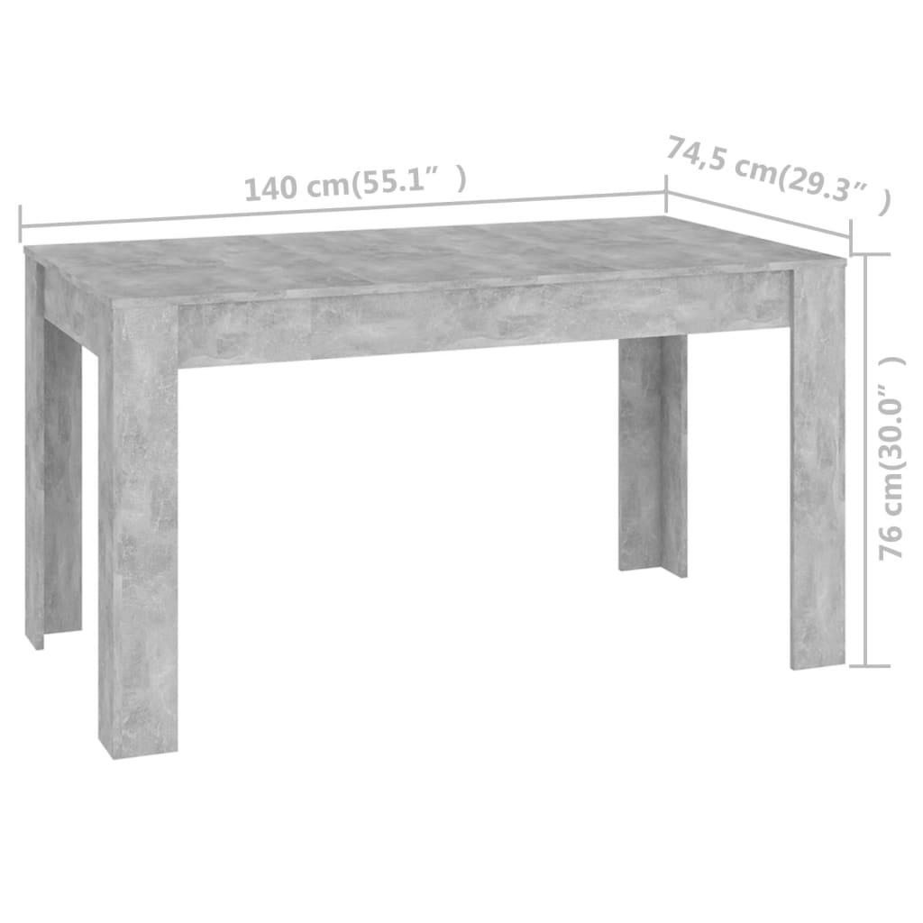 Ruokapöytä betoninharmaa 140x74,5x76 cm lastulevy - Sisustajankoti.fi