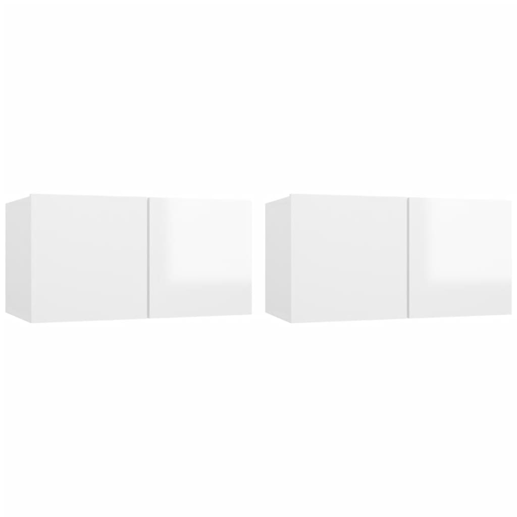 Seinäkiinnitettävät TV-tasot 2 kpl korkeakiilto valk 60x30x30cm - Sisustajankoti.fi