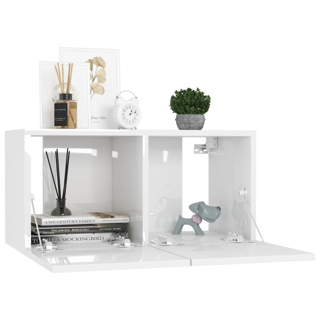 Seinäkiinnitettävät TV-tasot 2 kpl korkeakiilto valk 60x30x30cm - Sisustajankoti.fi
