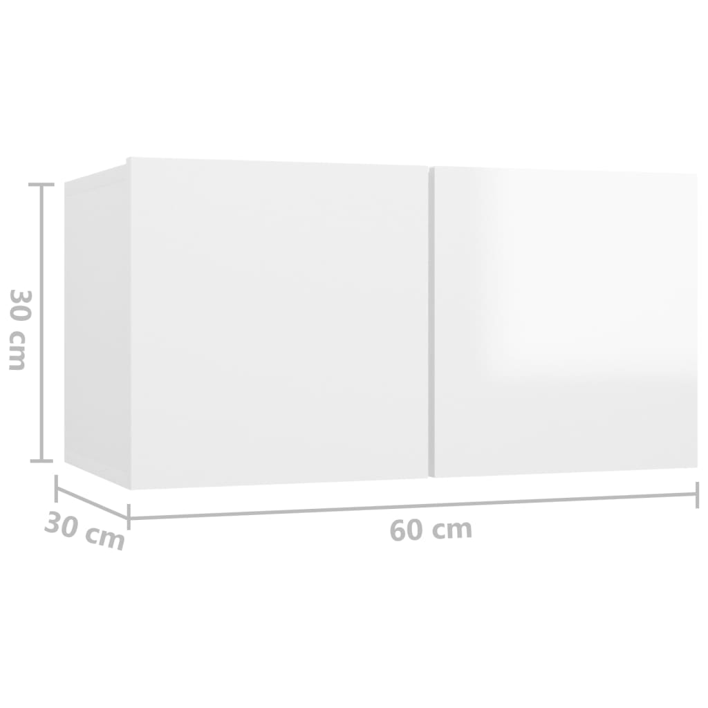 Seinäkiinnitettävät TV-tasot 2 kpl korkeakiilto valk 60x30x30cm - Sisustajankoti.fi