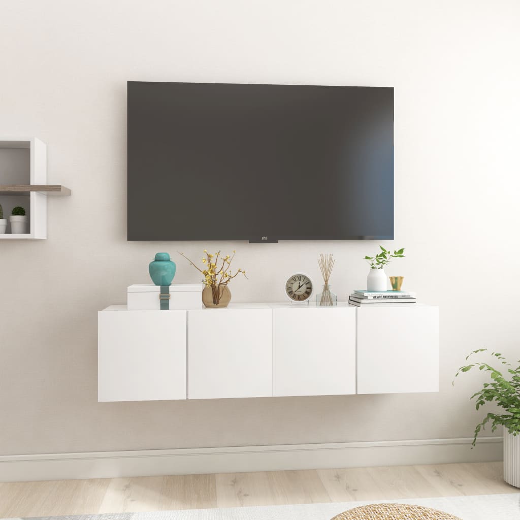 Seinäkiinnitettävät TV-tasot 2 kpl korkeakiilto valk 60x30x30cm - Sisustajankoti.fi