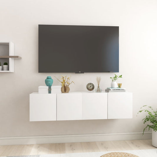 Seinäkiinnitettävät TV-tasot 2 kpl korkeakiilto valk 60x30x30cm - Sisustajankoti.fi