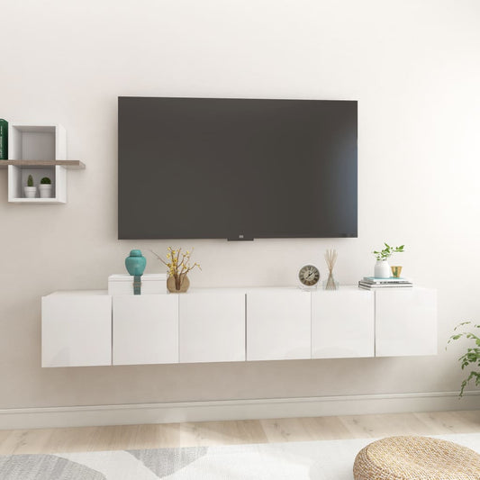 Seinäkiinnitettävät TV-tasot 3 kpl korkeakiilto valk 60x30x30cm - Sisustajankoti.fi