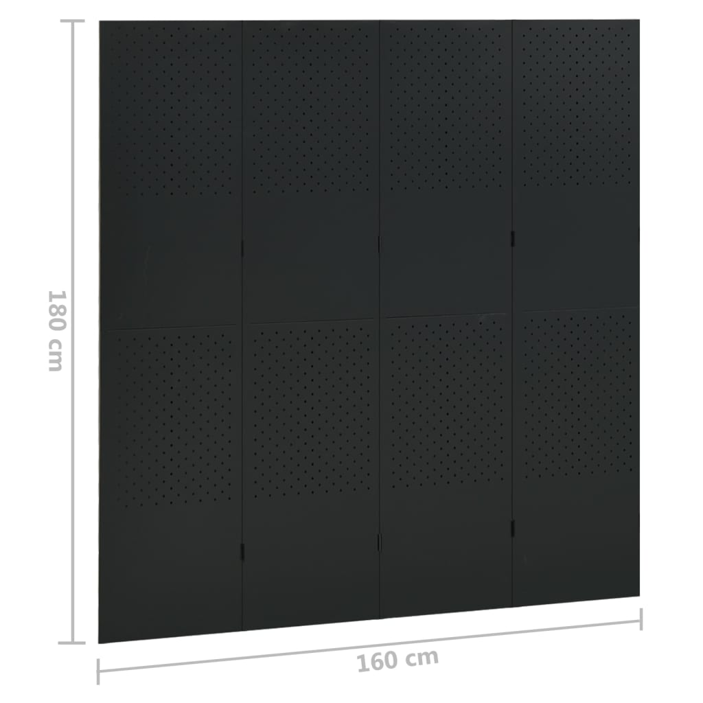 4-paneelinen tilanjakaja 160x180 cm musta teräs - Sisustajankoti.fi