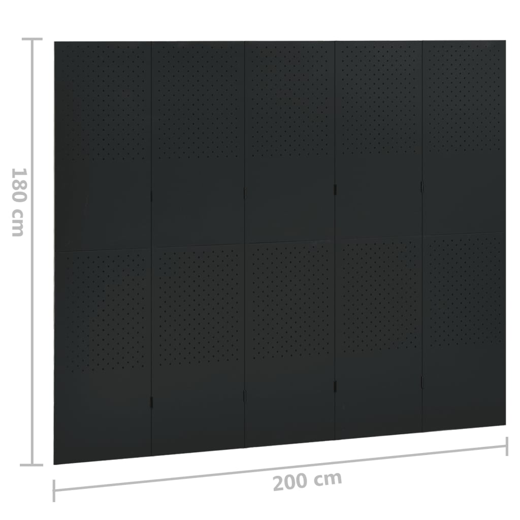 5-Paneelinen tilanjakaja 200x180 cm musta teräs - Sisustajankoti.fi