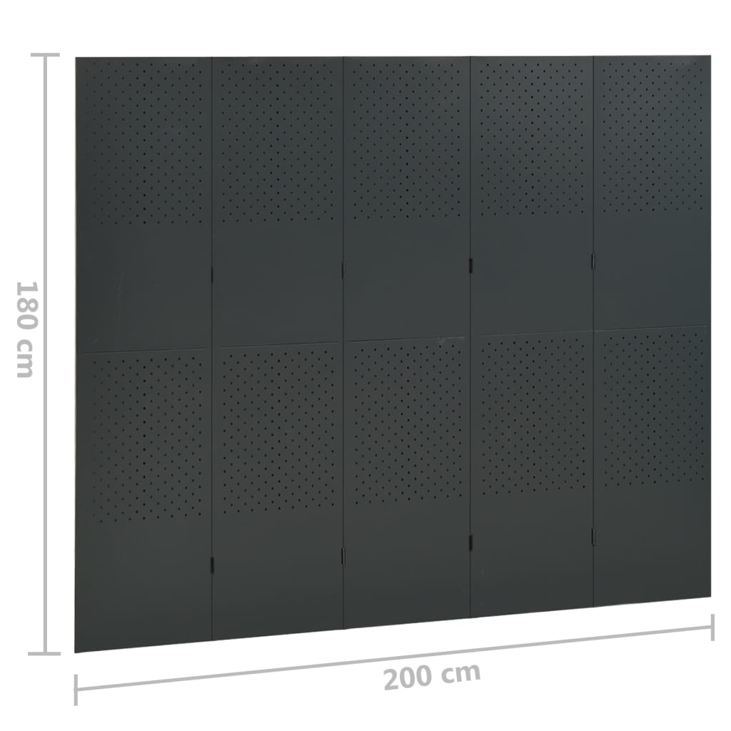 5-Paneelinen tilanjakaja 200x180 cm antrasiitti teräs - Sisustajankoti.fi