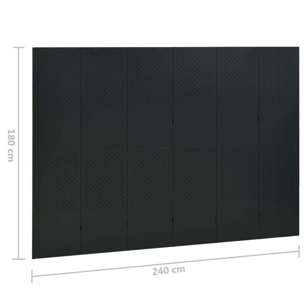 6-Paneelinen tilanjakaja 240x180 cm musta teräs - Sisustajankoti.fi