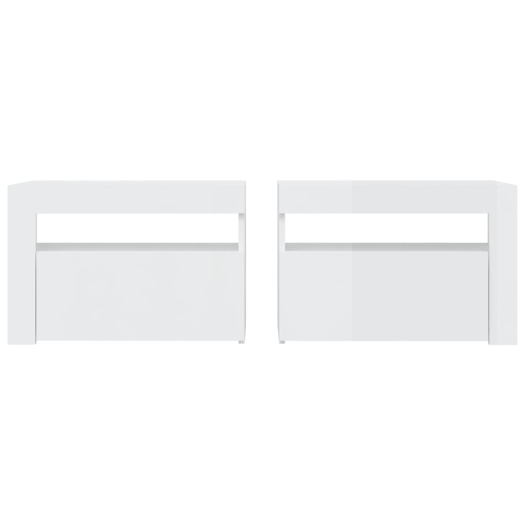 Yöpöytä 2 kpl LED-valoilla korkeakiilto valkoinen 60x35x40 cm - Sisustajankoti.fi