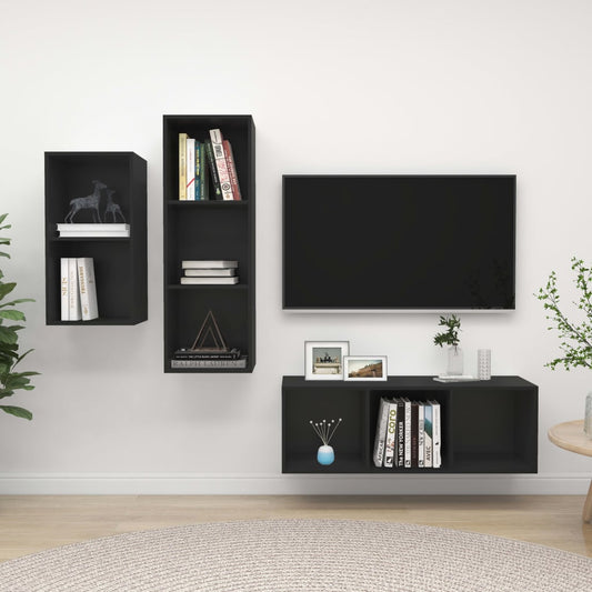 3-osainen TV-kaappisarja musta lastulevy - Sisustajankoti.fi