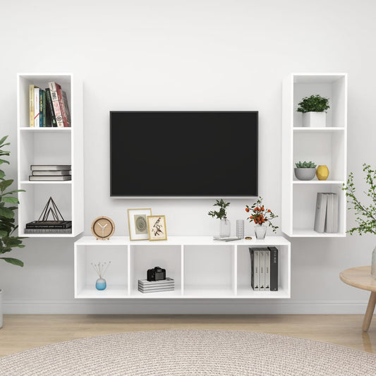 3-osainen TV-kaappisarja valkoinen lastulevy - Sisustajankoti.fi