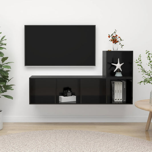 2-osainen TV-kaappisarja korkeakiilto musta lastulevy - Sisustajankoti.fi