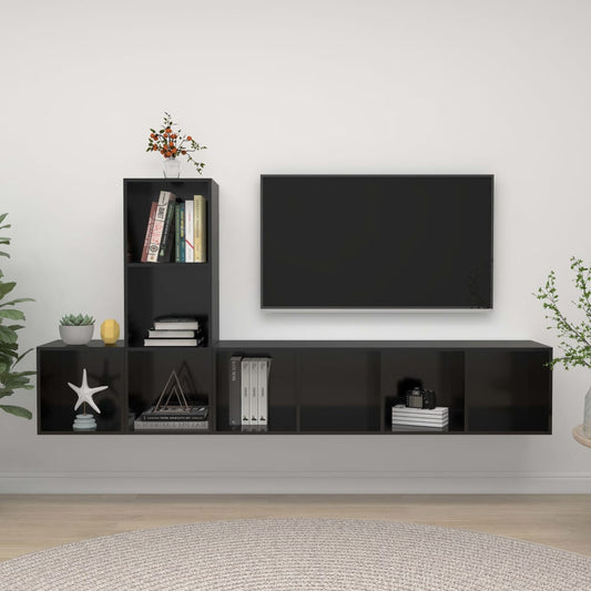 3-osainen TV-kaappisarja korkeakiilto musta lastulevy - Sisustajankoti.fi