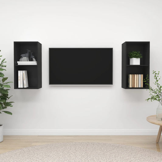Seinäkiinnitettävä TV-taso 2 kpl musta lastulevy - Sisustajankoti.fi