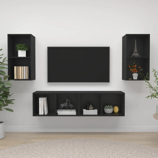 Seinäkiinnitettävä TV-taso 4 kpl musta lastulevy - Sisustajankoti.fi