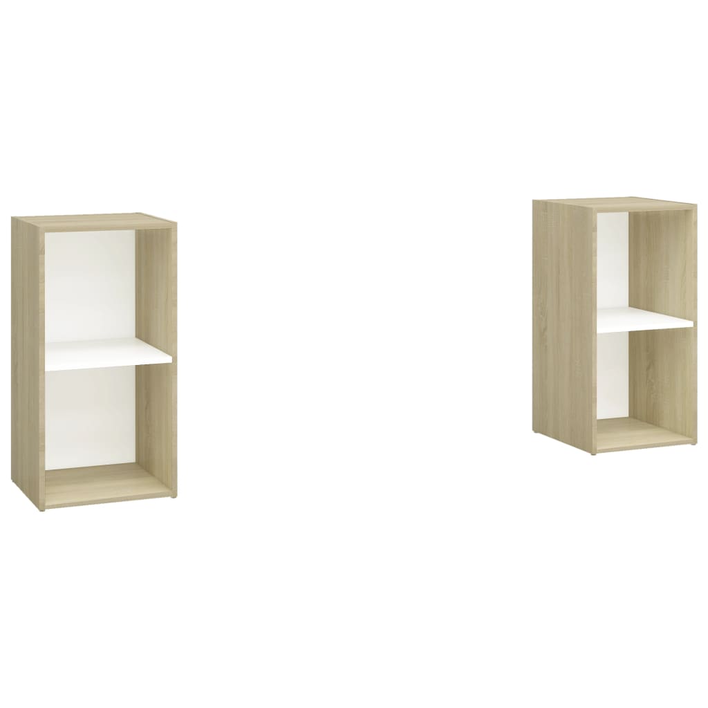 TV-tasot 2 kpl valkoinen/Sonoma-tammi 72x35x36,5 cm lastulevy - Sisustajankoti.fi