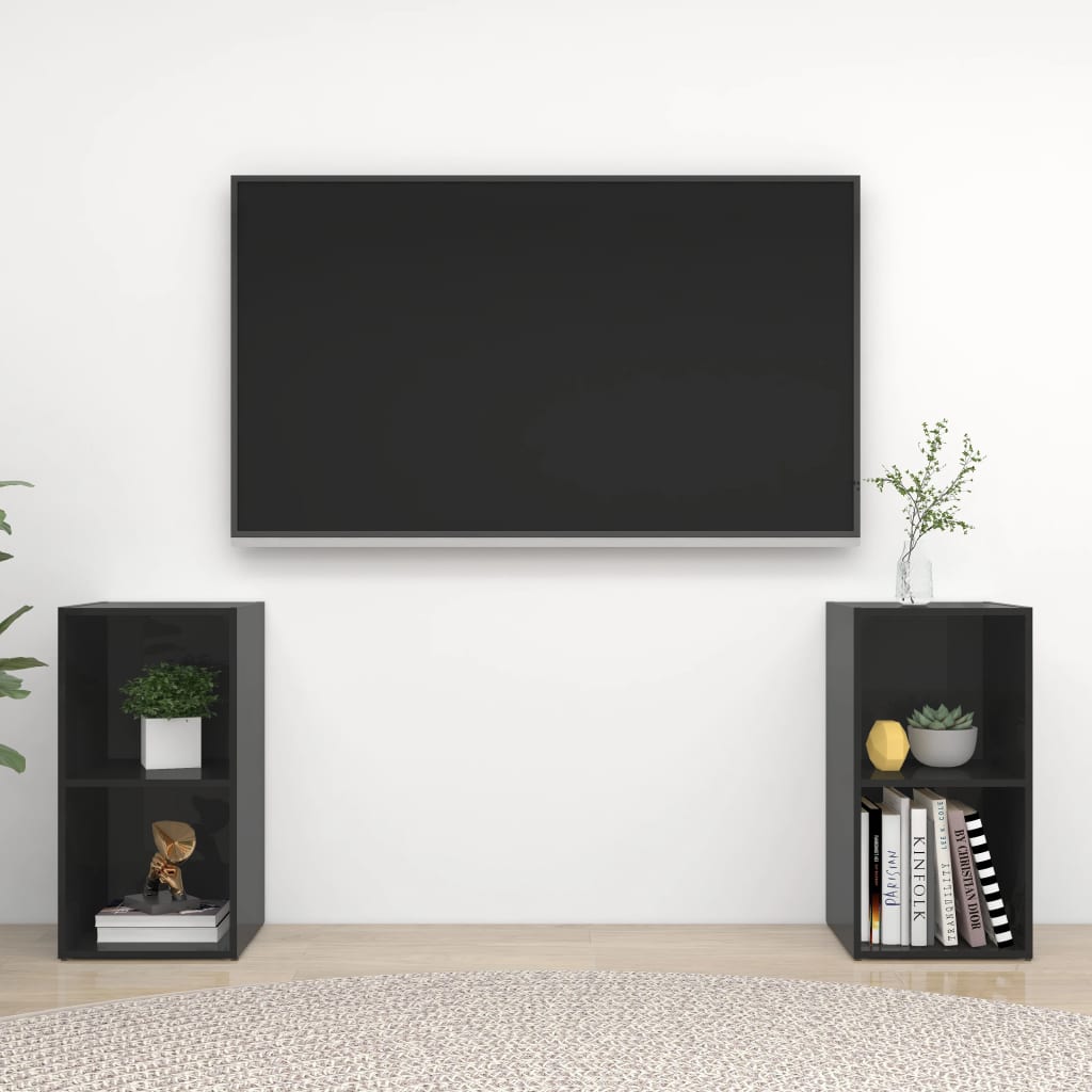 TV-tasot 2 kpl korkeakiilto musta 72x35x36,5 cm lastulevy - Sisustajankoti.fi