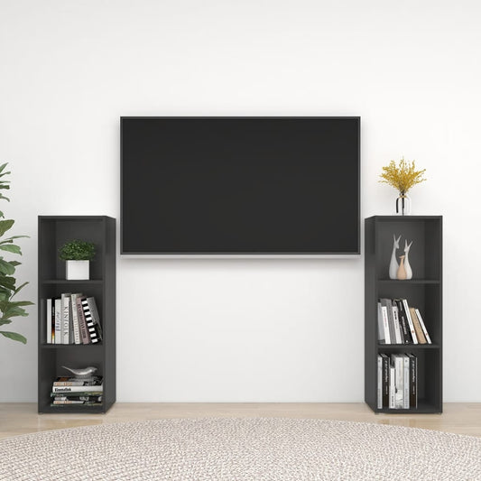 TV-tasot 2 kpl harmaa 107x35x37 cm lastulevy - Sisustajankoti.fi