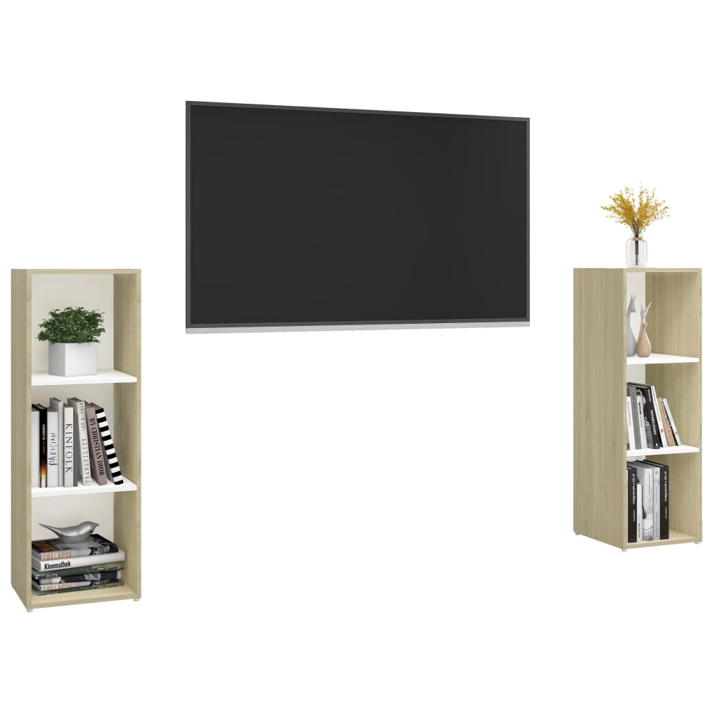 TV-tasot 2 kpl valkoinen/Sonoma-tammi 107x35x37 cm lastulevy - Sisustajankoti.fi
