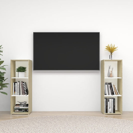 TV-tasot 2 kpl valkoinen/Sonoma-tammi 107x35x37 cm lastulevy - Sisustajankoti.fi