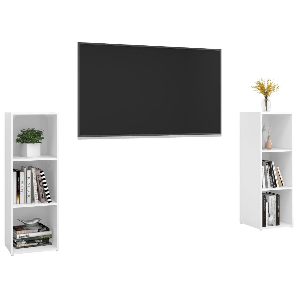 TV-tasot 2 kpl korkeakiilto valkoinen 107x35x37 cm lastulevy - Sisustajankoti.fi