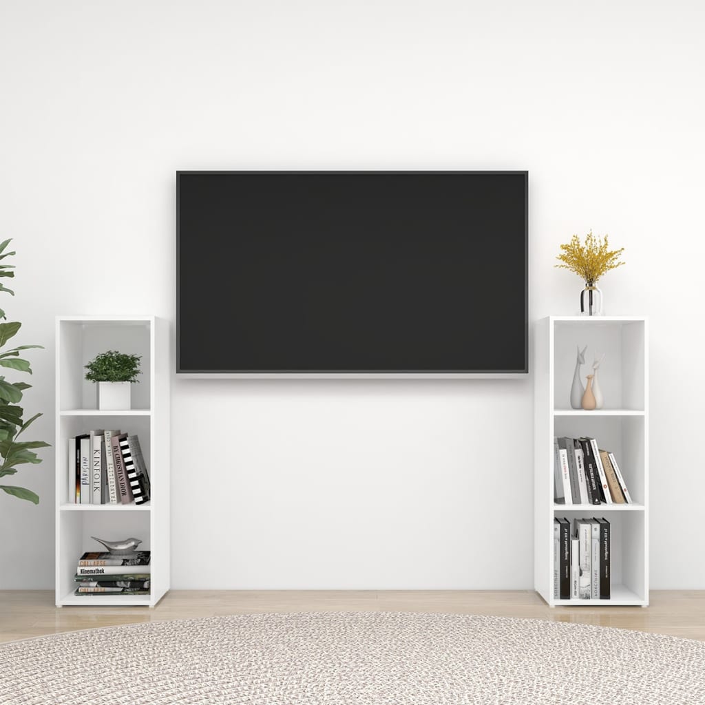TV-tasot 2 kpl korkeakiilto valkoinen 107x35x37 cm lastulevy - Sisustajankoti.fi