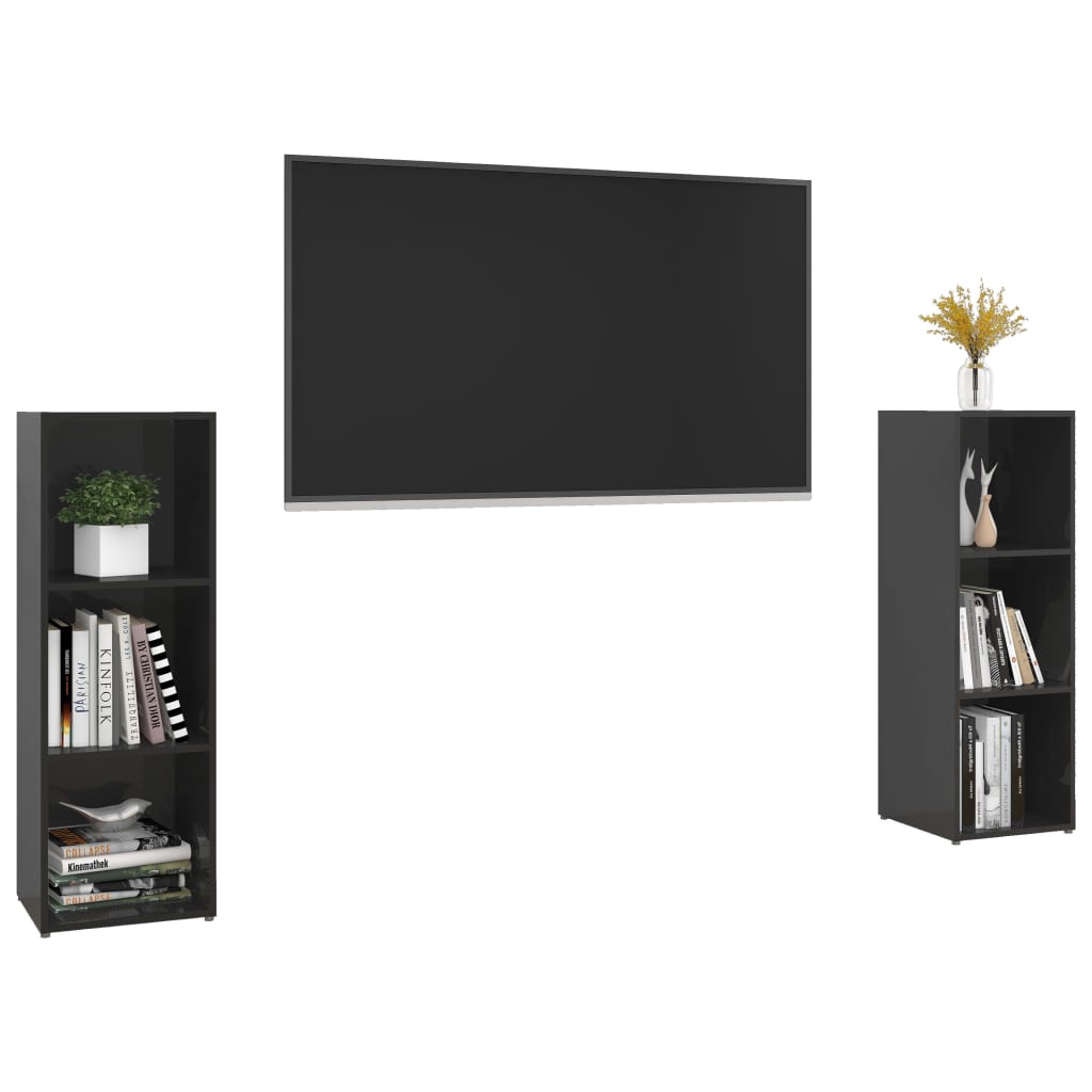 TV-tasot 2 kpl korkeakiilto musta 107x35x37 cm lastulevy - Sisustajankoti.fi