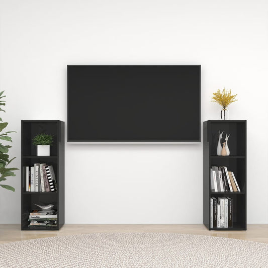 TV-tasot 2 kpl korkeakiilto musta 107x35x37 cm lastulevy - Sisustajankoti.fi